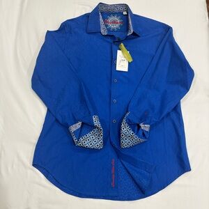 Robert Graham Bright Blue Dress Shirt with Patterned Trim NWT